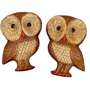 Vintage MCM Pair of Owls Wall Art 8" x 5.5" Molded Foam Looks Like Wood Lightwgt